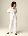 Emroidered Collared Relaxed Shirt with Linen