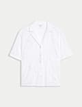 Emroidered Collared Relaxed Shirt with Linen