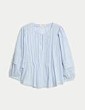 Pure Cotton V-Neck Pintuck Blouse