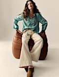 Pure Cotton Embroidered Tie Neck Oversized Blouse