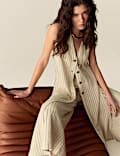 Striped Longline Waistcoat With Linen