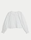 Pure Cotton Embroidered Crew Neck Blouse