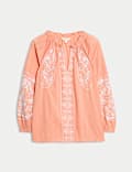 Pure Cotton Embroidered Popover Blouse
