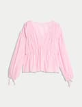 Cotton Rich V-Neck Seam Detail Blouse