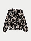 Floral Tie Neck Blouson Sleeve Blouse