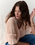 Ruffle V-Neck Poet Blouse