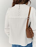 Textured Frill Neck Shirred Blouse