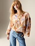 Printed Textured Button Detail Relaxed Blouse