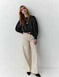 Bluse aus reiner Baumwolle mit Rundhalsausschnitt und Spitze vorne