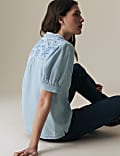 Bestickte Bluse aus reiner Baumwolle