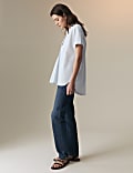 Pure Cotton Oversized Collared Lace Detail Blouse