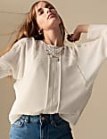 Round Neck Lace Insert Blouse