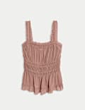 Sheer Shirred Ruffle Cami Top