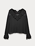 Lace Detail V-Neck Ruffle Blouse