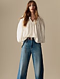 Blouse met strikhals, blousonmouwen en structuur
