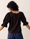 Cotton Rich Embroidered Square Neck Lace Detail Blouse
