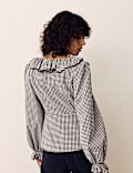 Blouse en coton &agrave; col &agrave; volant et carreaux Vichy