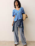 Double Cloth Floral Insert Ruffle Blouse