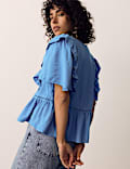 Double Cloth Floral Insert Ruffle Blouse