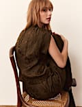 Crinkle Jacquard Ruched Shoulder Top