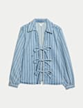 Pure Cotton Striped Tie Front Shacket