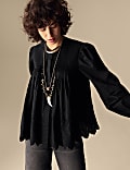 Pure Cotton Lace Detail Pintuck Blouse