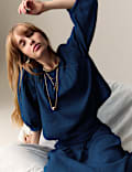 Pure Cotton Round Neck Gathered Popover Blouse