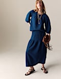 Pure Cotton Round Neck Gathered Popover Blouse