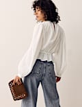 Pure Cotton Textured Tie Waist Blouse