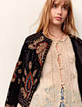 Lace Crew Neck Tie Front Blouse