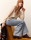 Lace Crew Neck Tie Front Blouse