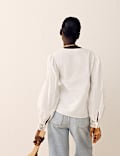 Pure Cotton Lace Detail Button Front Blouse