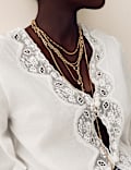 Pure Cotton Lace Detail Button Front Blouse