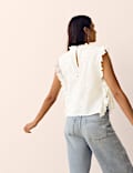 Pure Cotton Lace Insert Embroidered Top