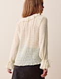 Striped Ruffle Tie Neck Blouse
