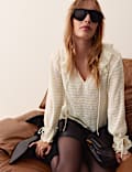 Striped Ruffle Tie Neck Blouse