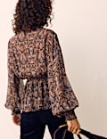 Paisley Floral V Neck Shirred Blouse