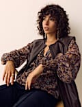 Paisley Floral V Neck Shirred Blouse
