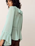 Tie Neck Ruffle Front Blouse