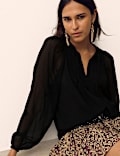 Chiffon Beaded Tie Neck Blouse