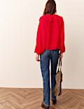 Ruffle Tie Front V Neck Blouse