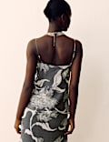 Printed Lace Trim Ruffle Cami Top