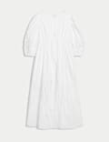 Pure Cotton V-Neck Crochet Detail Midaxi Waisted Dress