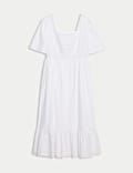 Pure Cotton Square Neck Crochet Detail Midaxi Tiered Dress