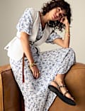 Printed V-Neck Midi Tea Dress