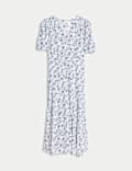 Printed V-Neck Midi Tea Dress