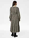 Printed Shirred Midi Tiered Dress