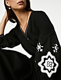 Pure Cotton Embroidered Midaxi Smock Dress