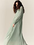 Tie Neck Ruffle Maxi Waisted Dress