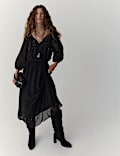 Embellished Tie-Neck Midi Waisted Dress
